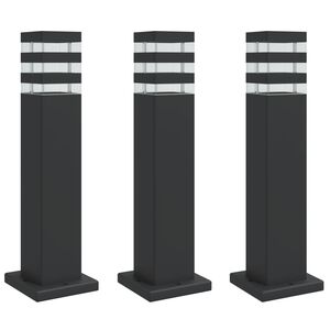 vidaXL Lămpi de podea de exterior, 3 buc., negru, 50 cm, aluminiu