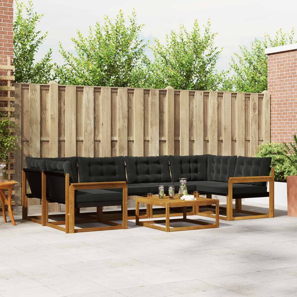 vidaXL Set de canapele de exterior cu pernă 7 pcs Natural și Negru