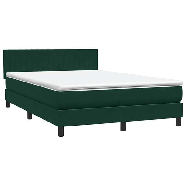 vidaXL Pat box spring cu saltea, verde &icirc;nchis, 160x210 cm, catifea