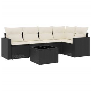 vidaXL Set mobilier de grădină cu perne, 6 piese, negru, poliratan