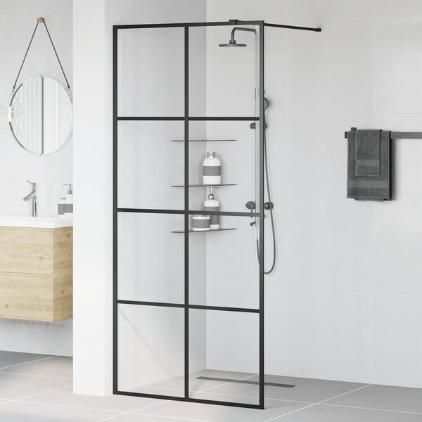 vidaXL Paravan de duș walk-in negru 90x195 cm sticlă ESG transparentă
