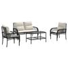vidaXL Set mobilier de grădină cu perne, 4 piese, negru, poliratan
