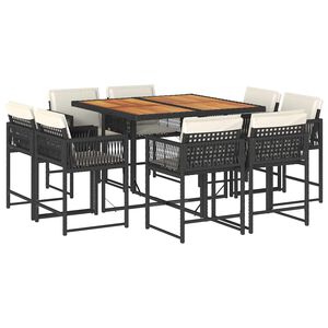 vidaXL Set mobilier de grădină cu perne, 9 piese, negru, poliratan