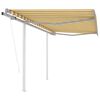 vidaXL Copertină retractabilă automat, cu st&acirc;lpi, galben&alb 3,5x2,5 m