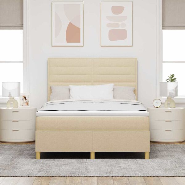 vidaXL Pat cu arcuri cu saltea cu headboard Crem 140 x 190 cm țesătură