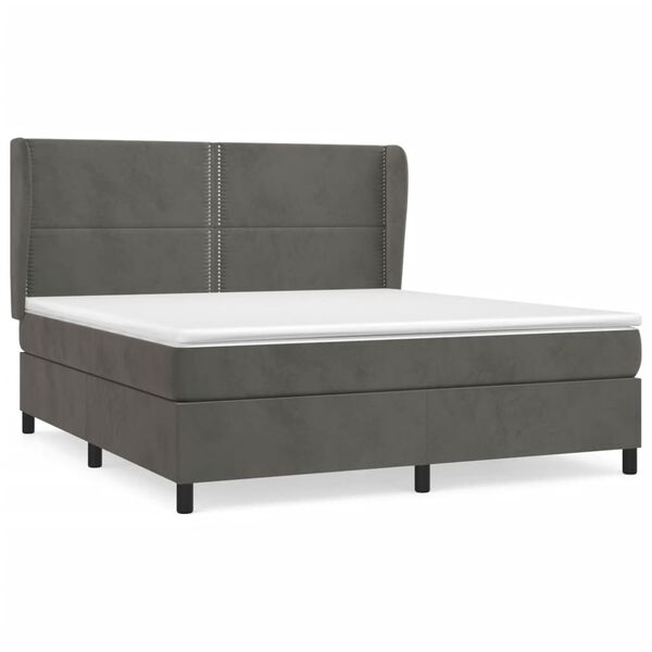 vidaXL Pat box spring cu saltea, gri &icirc;nchis, 160x200 cm, catifea