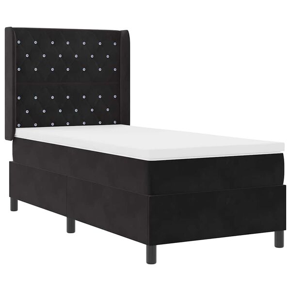 vidaXL Pat cu arcuri cu headboard Negru 90 x 200 cm Catifea