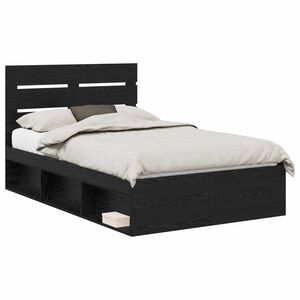 vidaXL Cadru de pat cu headboard Negru 120 x 190 cm Lemn de pin masiv
