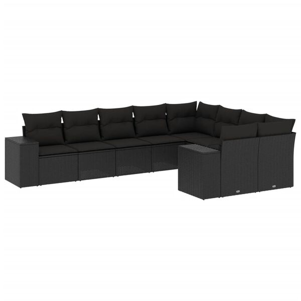 vidaXL Set mobilier de grădină cu perne, 9 piese, negru, poliratan
