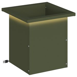 vidaXL Jardinieră de grădină cu LED Verde măsliniu 30 x 30 x 30 cm