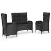 vidaXL Set mobilier de grădină cu perne, 3 piese, negru, poliratan