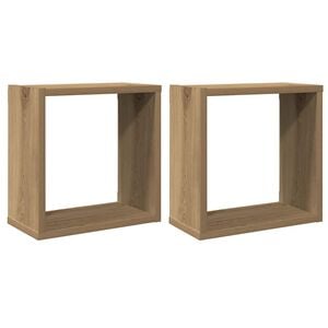 vidaXL Rafturi de perete cub 2 buc. stejar artizanal, 30x15x30 cm lemn