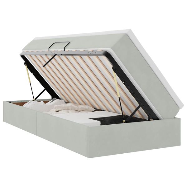 vidaXL Pat cu saltea și spațiu de depozitare Gri deschis 100 x 200 cm