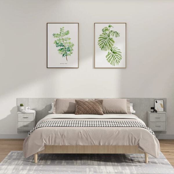 vidaXL Tăblie de pat cu dulapuri, gri beton, lemn prelucrat