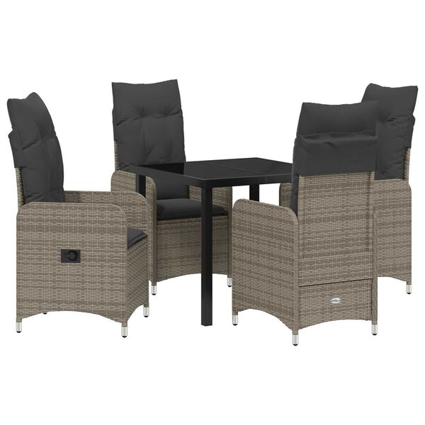vidaXL Set de masă pentru grădină cu pernă 5 pcs Gri Rattan poli