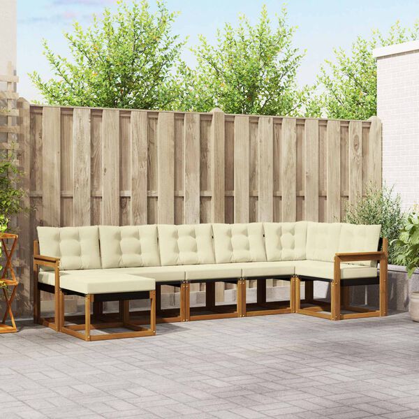 vidaXL Set de canapele de exterior cu pernă 7 pcs Natural și Crem