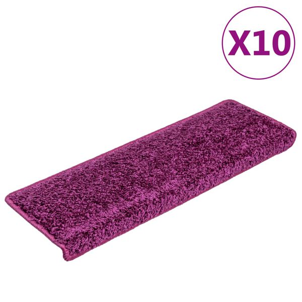 vidaXL Covorașe pentru scări, 10 buc., 65x21x4 cm, violet, cu margini dreptunghiulare