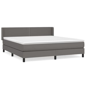 vidaXL Pat box spring cu saltea, gri, 180x200 cm, piele ecologică