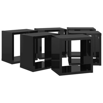 vidaXL Raft de perete cub, 6 piese, negru extralucios, 22x15x22 cm PAL