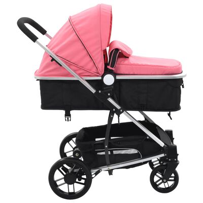 vidaXL Căruț/landou pentru copii 2-în-1, roz și negru, aluminiu