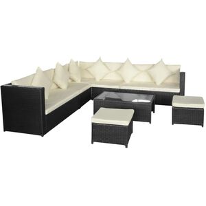 vidaXL Set mobilier de grădină cu perne, 8 piese, negru, poliratan