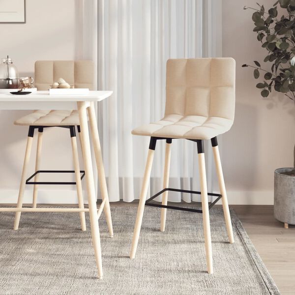 vidaXL Scaune de bar, 2 buc., crem, material textil