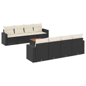 vidaXL Set mobilier de grădină cu perne, 9 piese, negru, poliratan