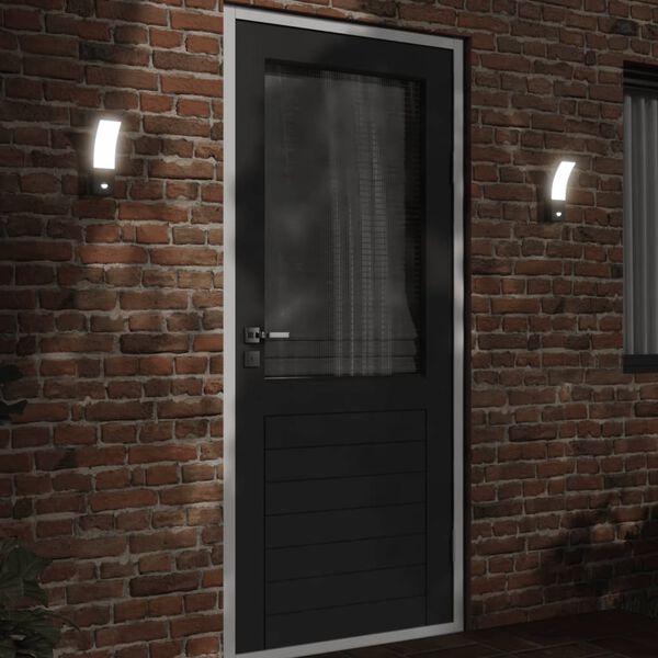 vidaXL Lămpi exterioare de perete cu LED/senzor 2 buc. negru aluminiu