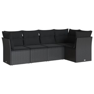 vidaXL Set mobilier de grădină cu perne, 5 piese, negru, poliratan