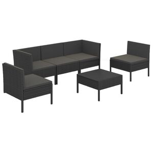 vidaXL Set mobilier de grădină cu perne, 6 piese, negru, poliratan