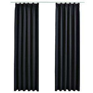 vidaXL Draperii opace cu c&acirc;rlige, 2 buc., negru, 140 x 175 cm