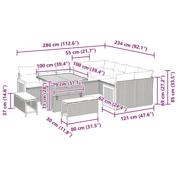 vidaXL Set de canapele pentru grădină cu pernă 13 pcs Negru poliratan
