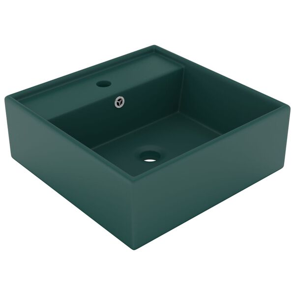 vidaXL Chiuvetă lux preaplin verde &icirc;nchis mat 41x41 cm ceramică pătrat