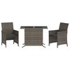 vidaXL Set bistro de grădină cu perne, 3 piese, gri, poliratan