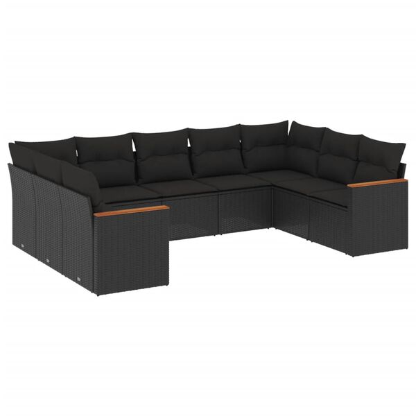 vidaXL Set mobilier de grădină cu perne, 9 piese, negru, poliratan