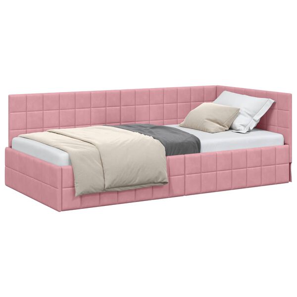 vidaXL Cadru de pat colțar cu headboard Roz 90 cm x 190 cm Catifea
