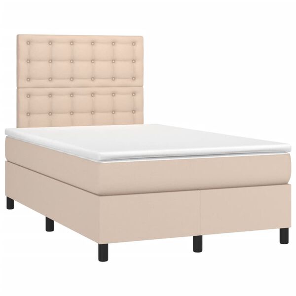 vidaXL Pat box spring cu saltea, cappuccino, 120x200cm piele ecologică
