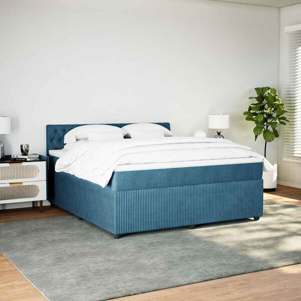 vidaXL Pat box spring cu saltea, albastru, 180x200 cm, catifea