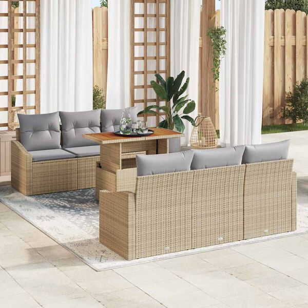 vidaXL Set de canapele pentru grădină 7 pcs Bej Rattan poli
