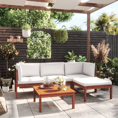 vidaXL Set mobilier grădină 5 piese cu perne crem lemn masiv de acacia