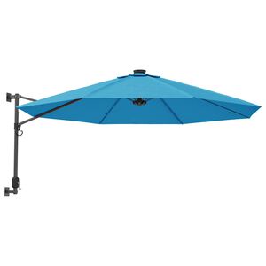 vidaXL Umbrelă de soare montate pe perete cu LED-uri Sea Blue, 290 cm
