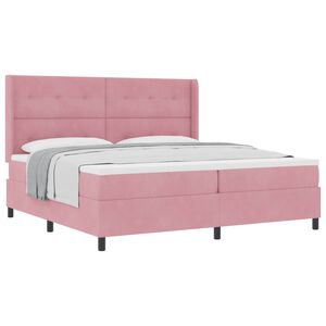 vidaXL Pat cu arcuri cu saltea cu headboard Roz 200 x 200 cm Catifea