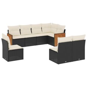 vidaXL Set mobilier de grădină cu perne, 8 piese, negru, poliratan