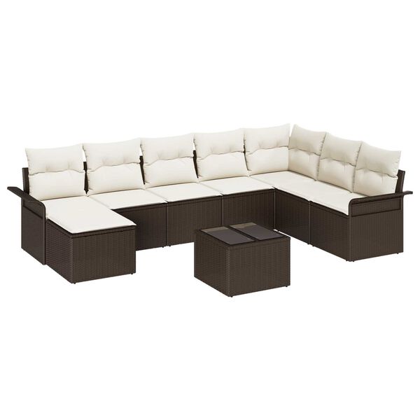 vidaXL Set de canapele pentru grădină cu pernă 9 pcs Gri Rattan poli