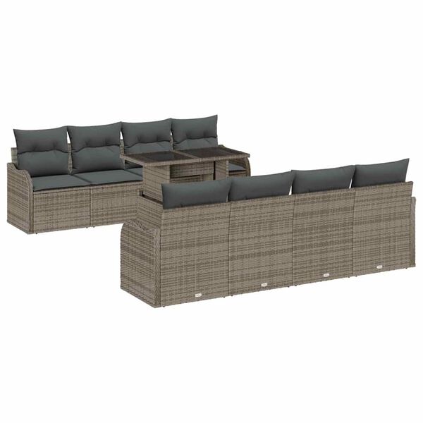 vidaXL Set de canapele pentru grădină cu pernă 9 pcs Gri Rattan poli