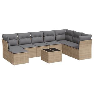 vidaXL Set canapele de grădină, 9 piese, cu perne, bej, poliratan