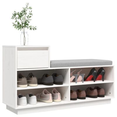 vidaXL Pantofar, alb, 110x34x61 cm, lemn masiv de pin