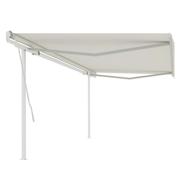 vidaXL Copertină retractabilă manual, cu st&acirc;lpi, crem, 5x3 m