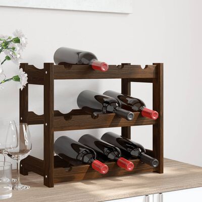 vidaXL Suport sticle de vin, 12 sticle, maro, lemn masiv de pin