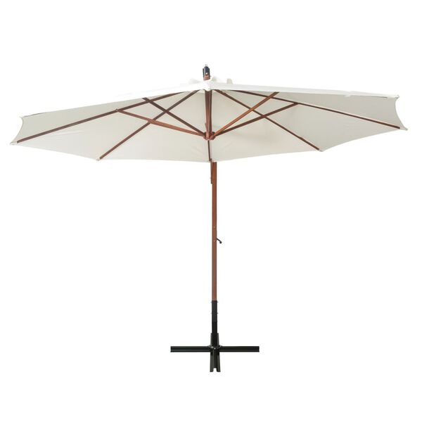vidaXL Umbrelă de soare suspendată cu stâlp de lemn, 350 cm, alb